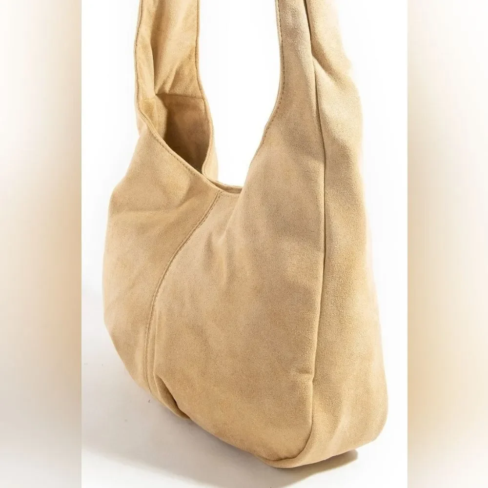 Comfy Casual Cute Cowgirl's Silver Stud Trim Suede Hobo Bag - Black Brown Khaki